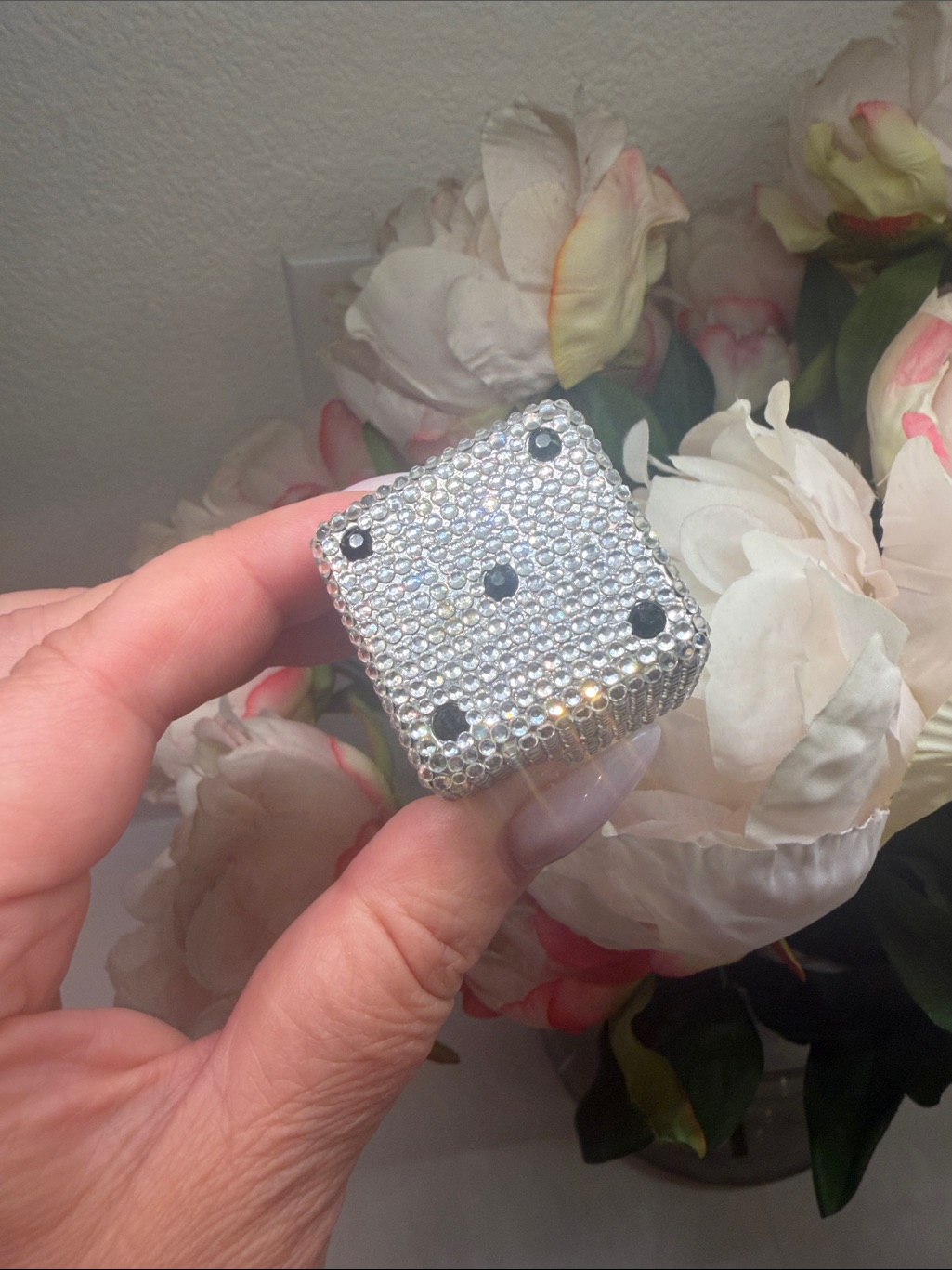 Judith Leiber Silver Crystal Dice Minaudire Pill Box Collector